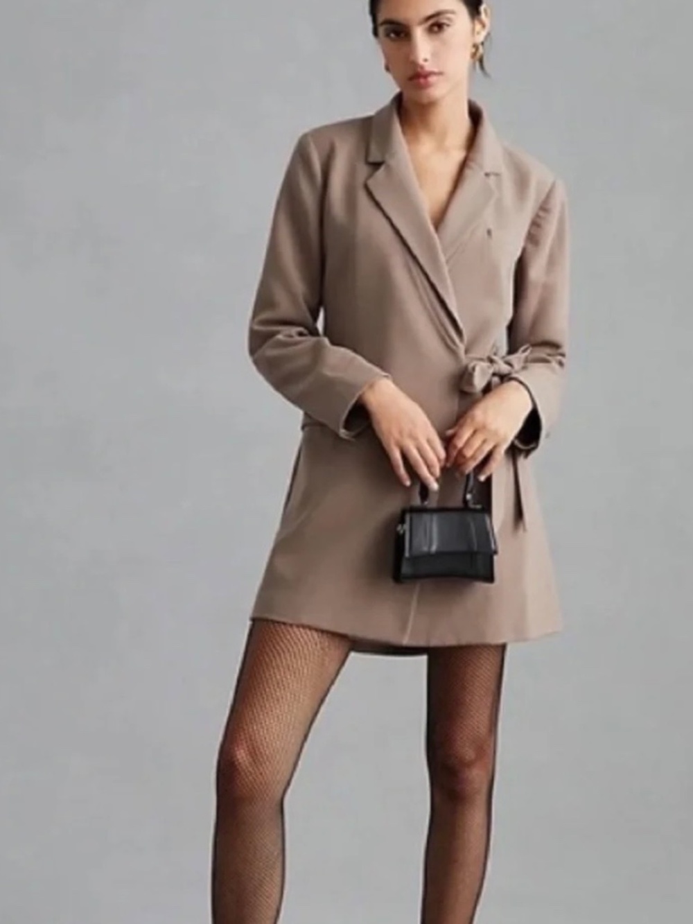 NWT Anthropologie Tie Waist Blazer Mini Dress Tan Beige size 8 Academia
